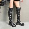 Женские ботфорты до колена в британском стиле, новинка 2025 года, ретро, тонкие плиссированные сапоги из вымытой кожи, сапоги-рыцари на толстой подошве