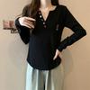 Women Letter Graphic Long Sleeve Tee Crew Neck Side Seam Detail Cropped Slim Fit Casual Street Top