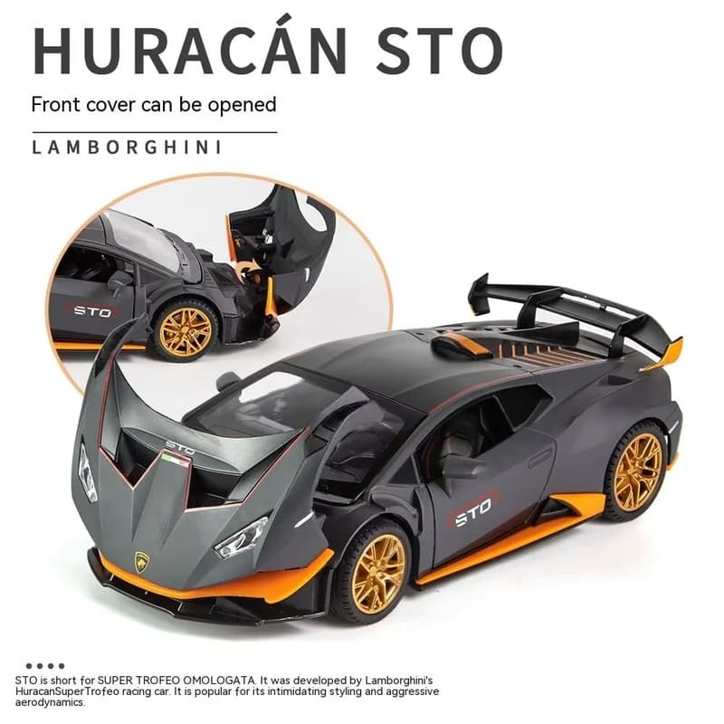 1:24 масштаба Lamborghini STO литая модель автомобиля с четырьмя дверями, звуком и светом, коллекционные украшения, реплика, высококачественная детская игрушка, подарок для мальчика