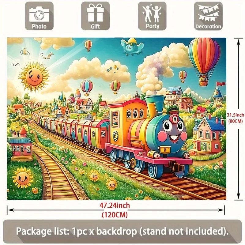 2D 1 piece of colorful train-themed park background fabric suitable for bedroom and office background usage