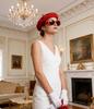 PESENAR Red French Style Costume Accessory Set with Beret, Sunglasses, Scarf and White Gloves