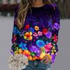 Spring and Autumn Round Neck 3D Flower Printed Top Fashionable Casual Long Sleeved Women's T-shirts