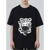 Black T-Shirt with Medusa Snake Head and Bandana Print for Casual Wear