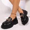 Large Size Women's Shoes New Thick-soled Muffin Round Head Chain Soft-soled Leather Shoes Women