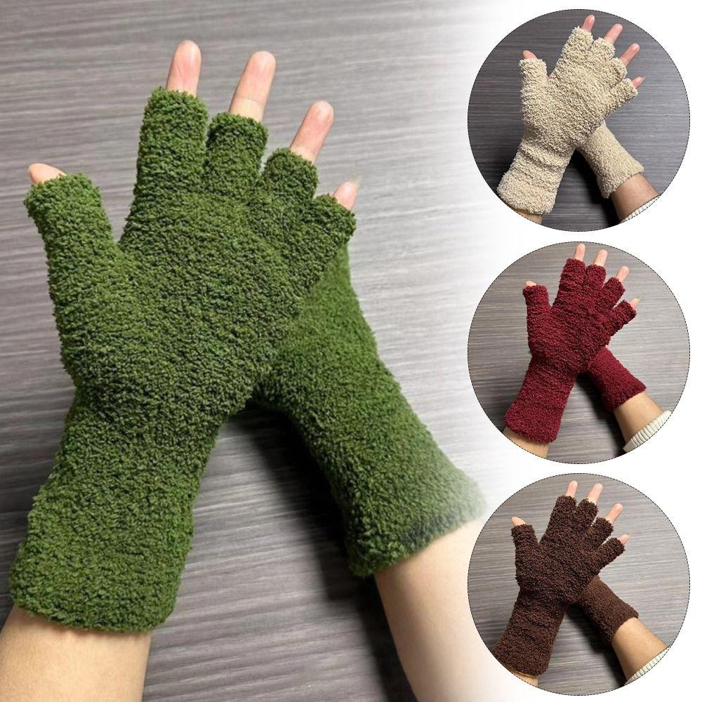 Женские Митенки для Девочек Утепленные Зимние Теплые Перчатки Защищающие от Холода Перчатки без Пальцев