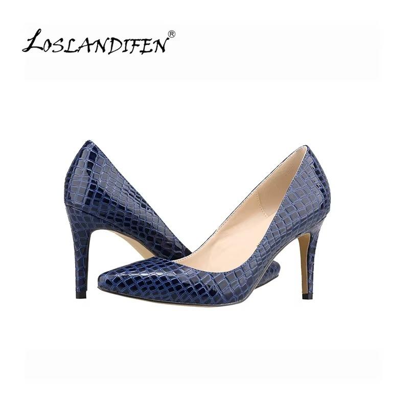 Women Pumps New Fashion Faux Crocodile Pointed Toe Stilettos Thin High Heels Sexy Lady Cool Red Party Dress Wedding Shoes