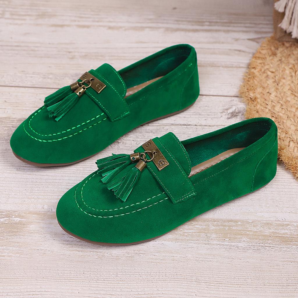 Large size fashion women's fringed single shoes 2025 autumn new light and comfortable solid color flat heel loafers women