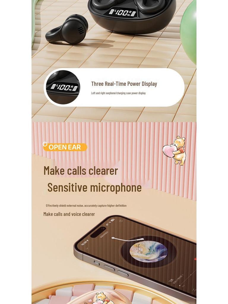 Disney Winnie the Pooh Wireless Bluetooth Earphones - Cartoon Mini, Half-in-Ear Design, Long Battery Life