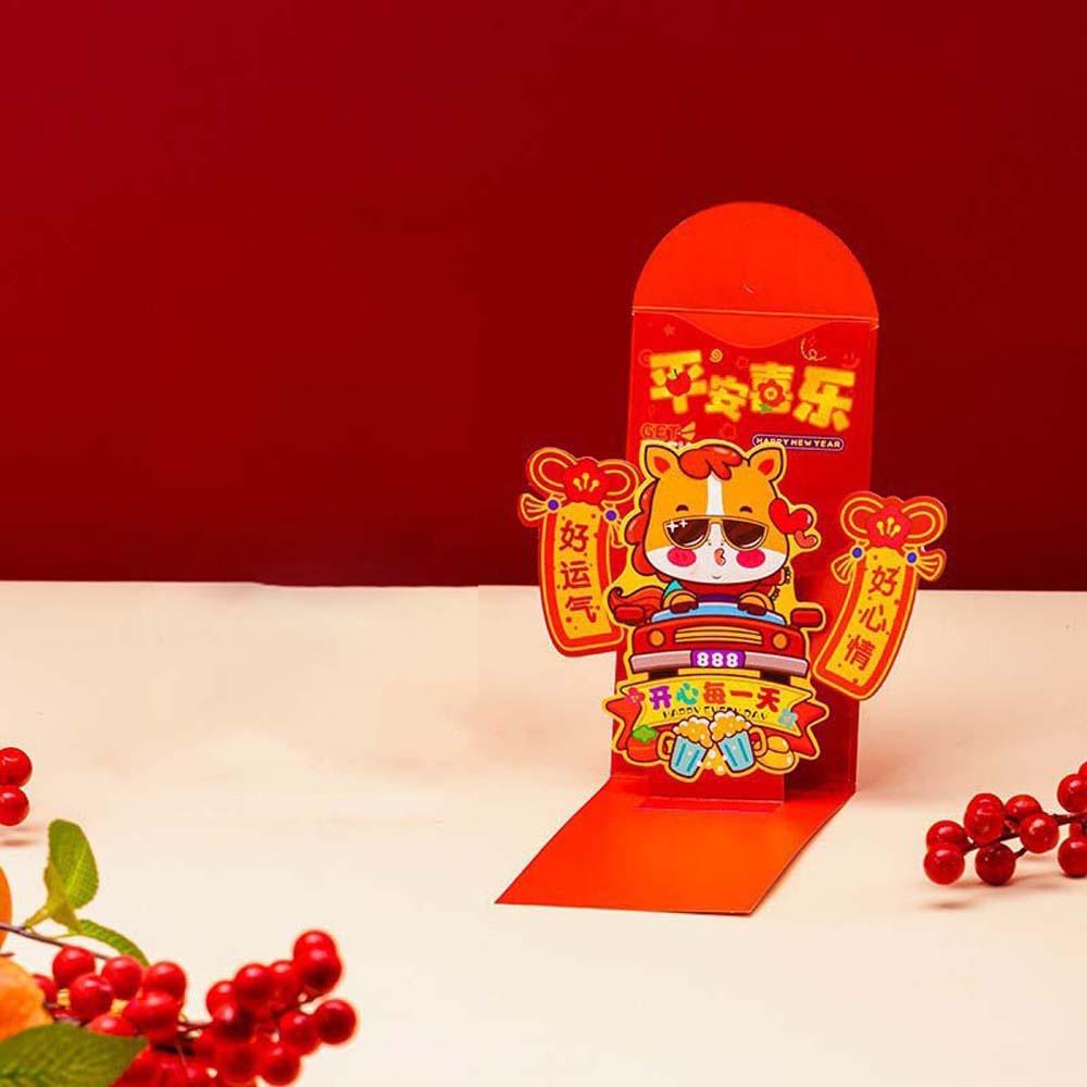 Traditional 3D Red Envelope Year of The Horse Paper Hongbao Children's Money Bag Bonus Blessing Spring Festival Red Wallet