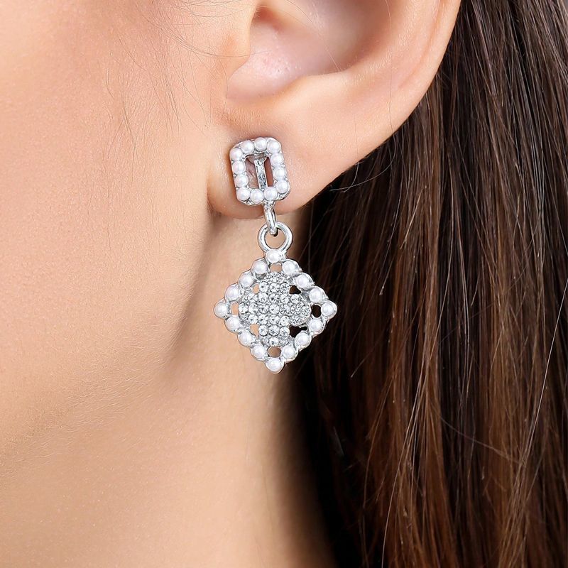 Новые модные искусственные жемчужные стразы без пирсинга серьги женские квадратные серьги-подвески