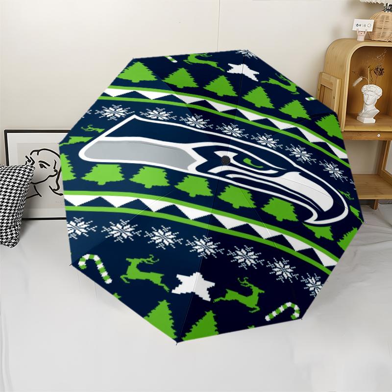 Seattle Seahawks Ugly Sweater Pattern Printed Umbrella Folding umbrella, automatic umbrella 8-Frame for Travel, camping Fan gifts Christmas Gifts