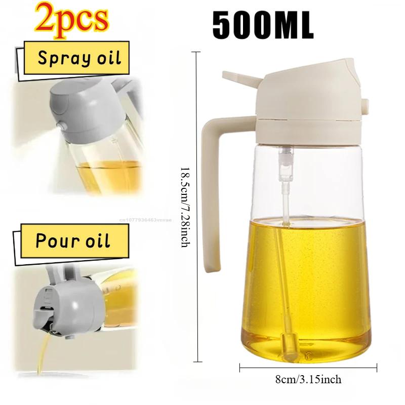 2 in1 Oil Spray Bottle Plastic Kitchen Barbecue Cooking Olive Oil Dispenser Oil Jar Baking Vinegar Soy Sauce Spray Container