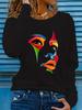 women's spring and autumn casual fashion long sleeved portrait graphic printed round neck T-shirt