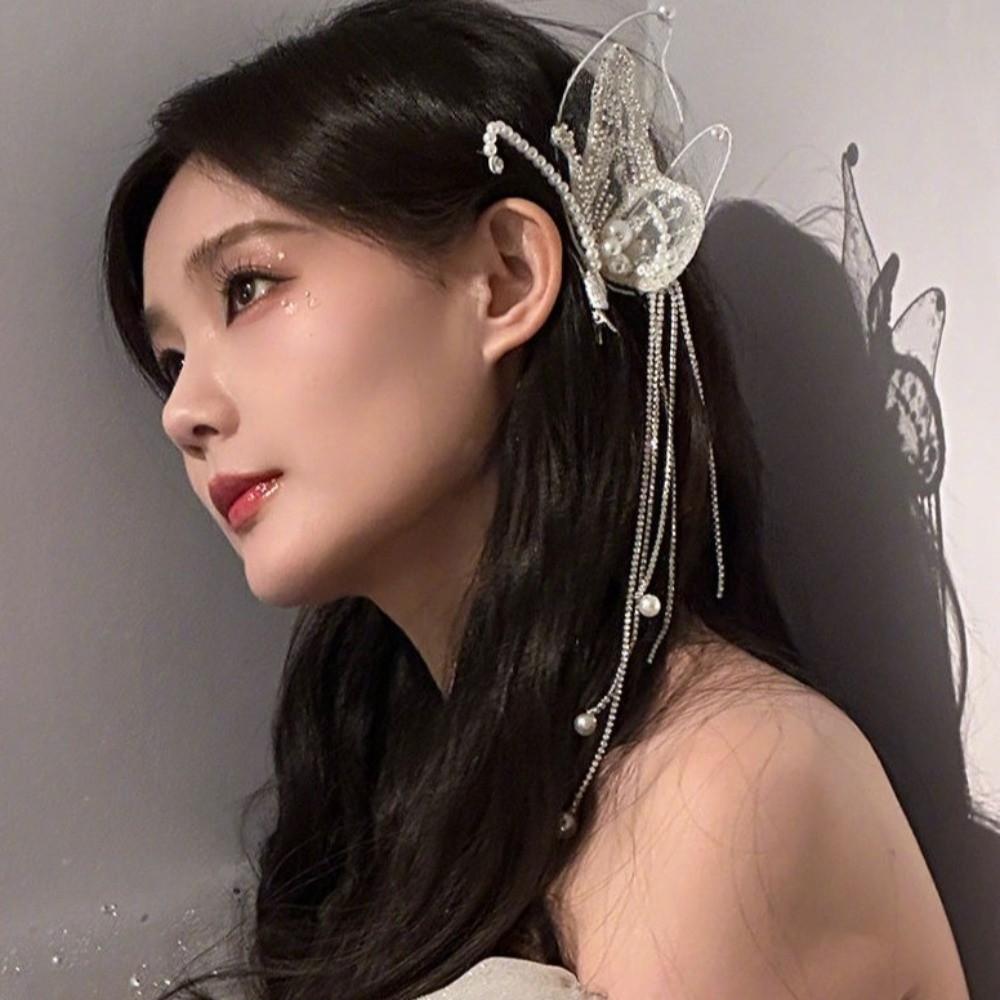 Заколки для волос с бусинами в виде бабочек, большие зажимы-«клювики», элегантные жемчужные заколки-баретты, головной убор
