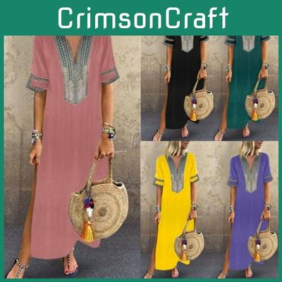 Элегантное женское платье макси с длинным рукавом и V-образным вырезом больших размеров для непринужденного летнего стиля