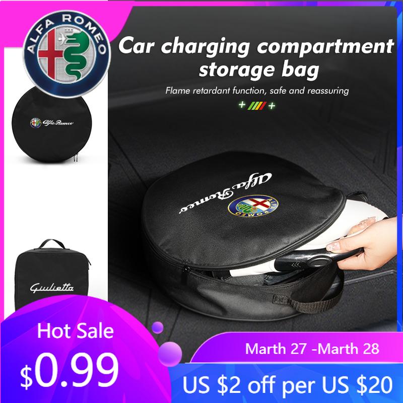For Alfa Romeo Portable Waterproof Flame-retardant Car Charging Cable Storage Bag For Alfa Romeo 159 Giulietta Giulia 147 Mito 1