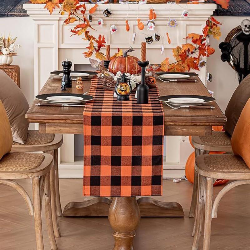 Rustic Red Plaid Linen Table Runner Dining Christmas Party Decor Home Kitchen