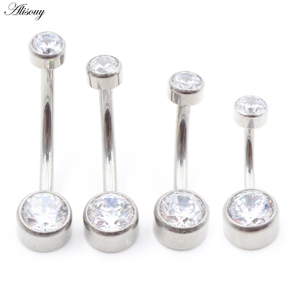 Alisouy 1PC с внутренней резьбой G23 титановый цилиндрический стержень круглый циркон женское пупочное кольцо пирсинг украшения для тела