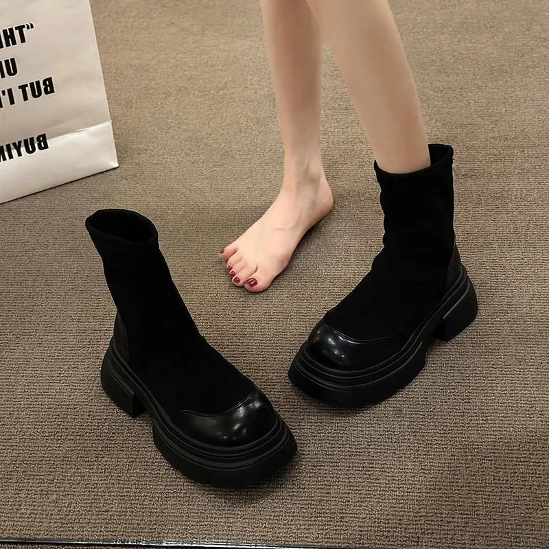 Новые толстые женские тонкие короткие ботинки, модные ботильоны с молнией сзади, толстый каблук, осенне-зимняя женская обувь в уличном стиле