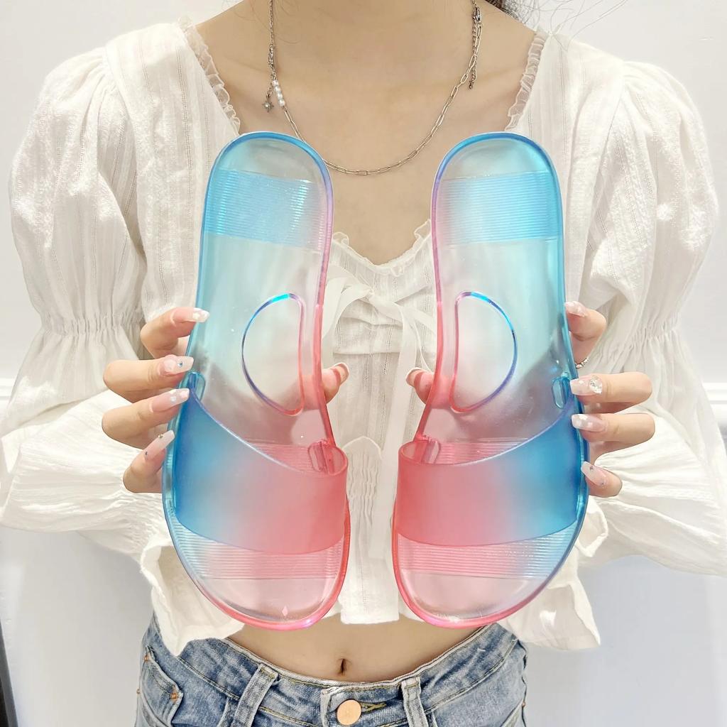 Женские тапочки, прозрачные шлепанцы, симпатичные туфли Kawaii для женщин, прозрачные сандалии из ПВХ, хлопушки, натуральная кожа, летняя обувь