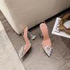 Rhinestone Sandals Summer New Pointed Thin Heel Transparent Empty High Heels