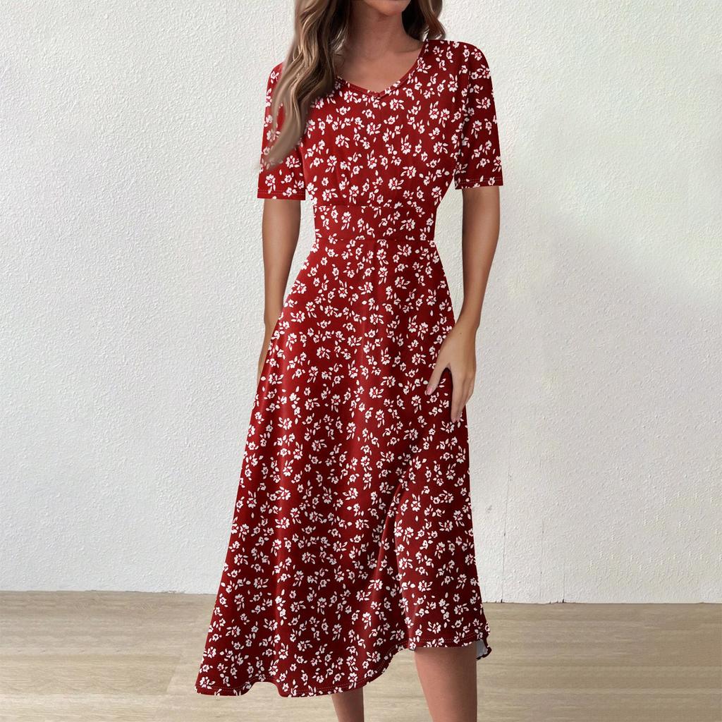 Women's  Casual Printing Summer Dress Short Sleeve Sundress Tank Dresses Beach Dress