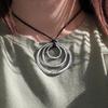 Новый этнический ретро серебристый цвет неправильная геометрия многослойное полое кольцо кулон черная веревочная цепь ожерелье для женщин мужчин ювелирные изделия