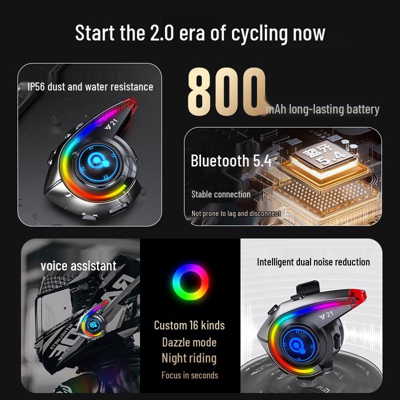 Bluetooth-гарнитура для шлема Y21: Водонепроницаемый, Пылезащищенный, RGB-подсветка, Мощный бас