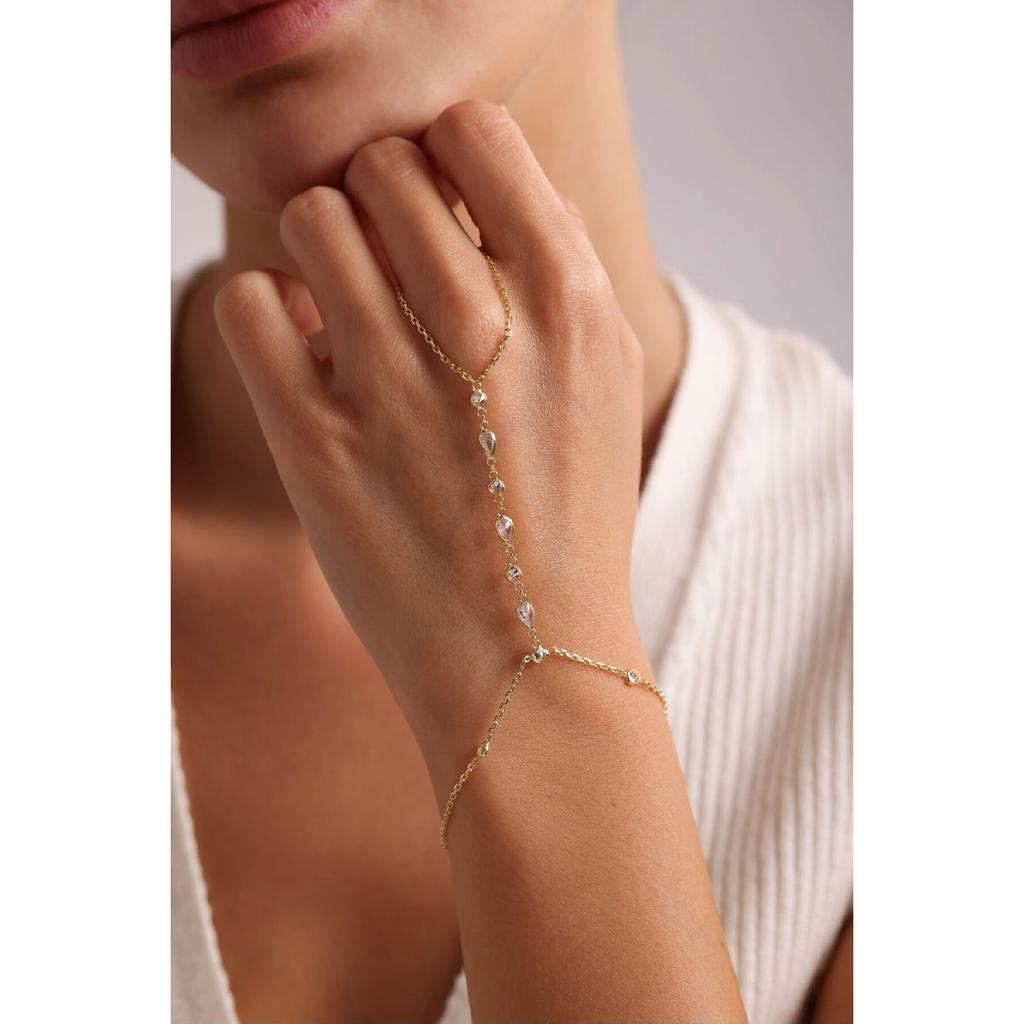 925 Sterling Silver Gold Coating White Drop Stone Sahmeran Bracelet