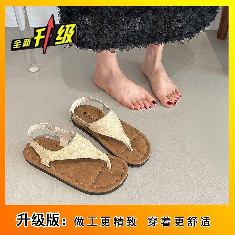 2025 Summer New with Skirt One-word Belt Roman Shoes Toe Beach Shoes Beautiful Herringbone Sandals Women's Outer Wear