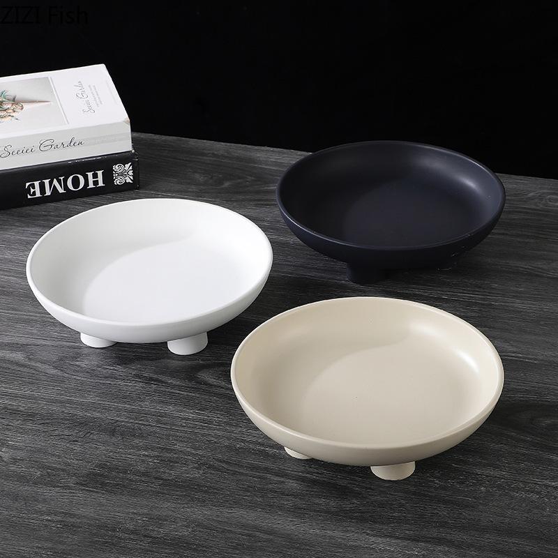 Creative Round Fruit Bowl Snack Dessert Plate Fruits Plate Ceramic Storage Tray Living Room Coffee Table Household Fruit Tray