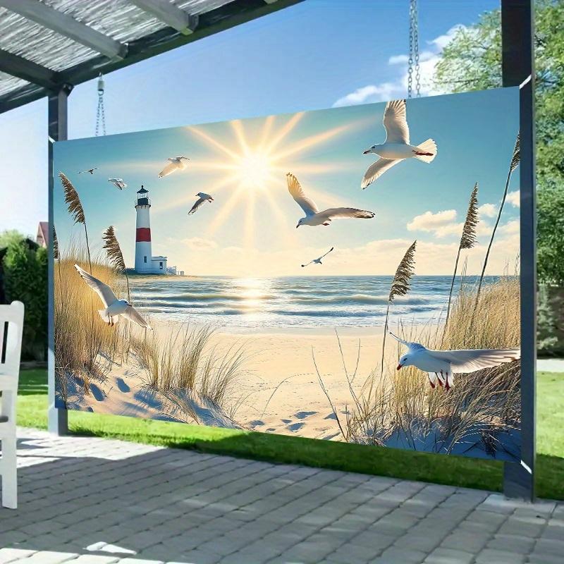 1 piece 2D flat coastal lighthouse and seagull banner - suitable for home room and event décor beach-themed decor wsj