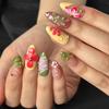 10Pcs 3D Floral Press-on Nails Thick Reusable Fake Nails with Gel Design