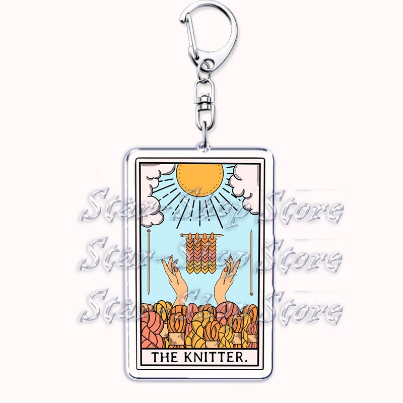 Popular Culture Halloween Tarot Card Keychains for Accessories Moon Luna Death Keyring Jewelry Fans Lovers Friends Reader Gifts
