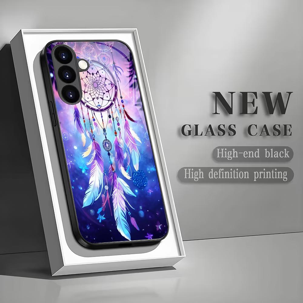 Художественный чехол из закаленного стекла с рисунком пера, подходит для Samsung Galaxy S26 S25 S24 S23 S22 S20FE/Ultra/Plus, противоударная задняя крышка