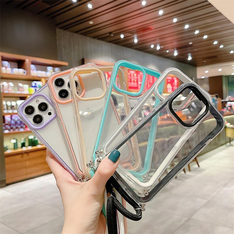 Гибридный прозрачный акриловый противоударный чехол 3 в 1 для iPhone 13 12 11 Pro Max X XR XS 8 7 Plus, ожерелье через плечо, ремешок, чехол для телефона, чехол