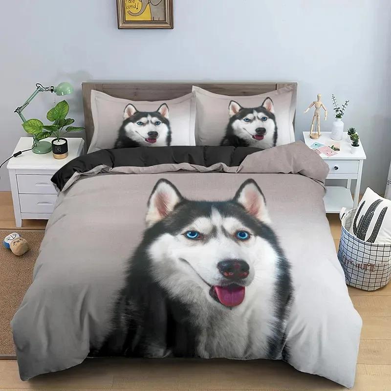 Cute Dog Duvet Cover Twin Full Queen King Siberian Husky Bedding Set for Kids Teens Boys Girls Lovely Pet Animal Comforter Cover