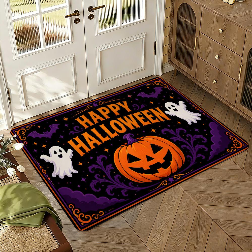 HAPPY HALLOWEEN Floor Mat Soft Thickened Absorbent Non-Slip Bedroom Living Room Door Mat Home Decor Flannel Rugs