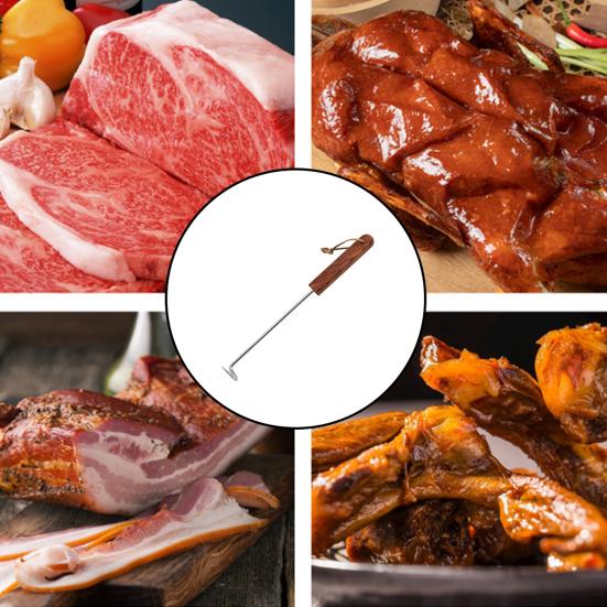 Крючок для гриля для стейков и барбекю, лопатка для мяса с деревянной ручкой, нержавеющая сталь, для гриля овощей, портативный кухонный инструмент