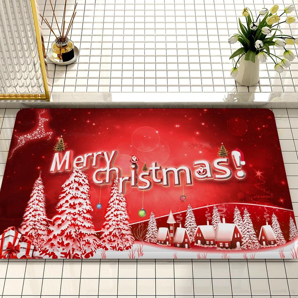 Рождественский тематический придверный коврик Праздничные узоры, такие как подарки, шапка Санты, конфеты Противоскользящий Прочный Входной коврик для помещений и улицы Домашний декор