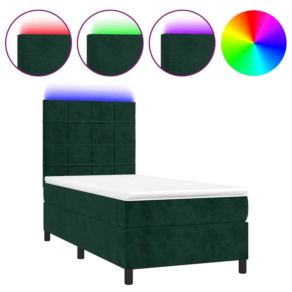 Vidaxl Łóżko Kontynentalne Z Materacem I Led Zielony Aksamit 90X200 Cm