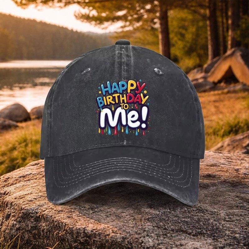 Unisex Duckbill Baseball Cap with Happy Birthday Doodle Print Lightweight Washed Cotton Machine Washable