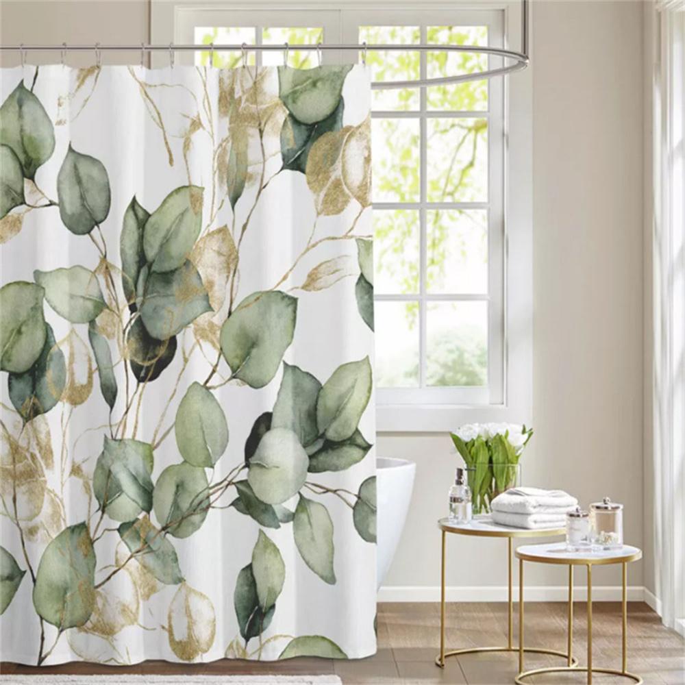 Ivy Leaves Bathroom Curtains Watercolor Floral Plants Shower Curtain Bathroom Polyester Waterproof Fabric Trim With Hooks