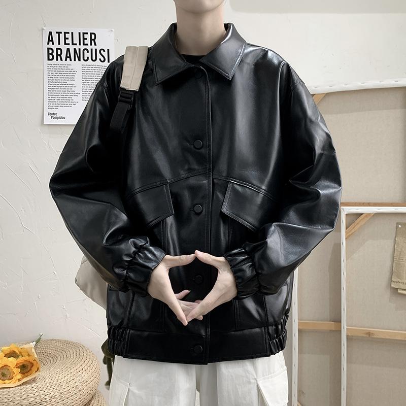 Мужская куртка из искусственной кожи, весенняя, новая, корейский стиль, модная, свободная и красивая кожаная куртка, одежда в гонконгском стиле, молодежная куртка
