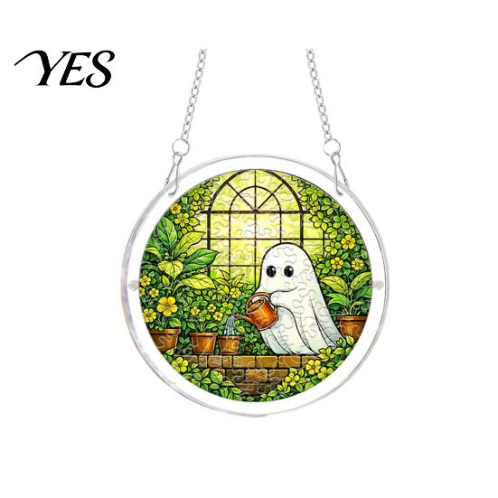 UV Printed Suncatcher Halloween Scary Bat Pumpkin Acrylic Jigsaw Puzzle Suncatcher, Stained Glass Style Unique Sun Catcher Gift Window Hanging