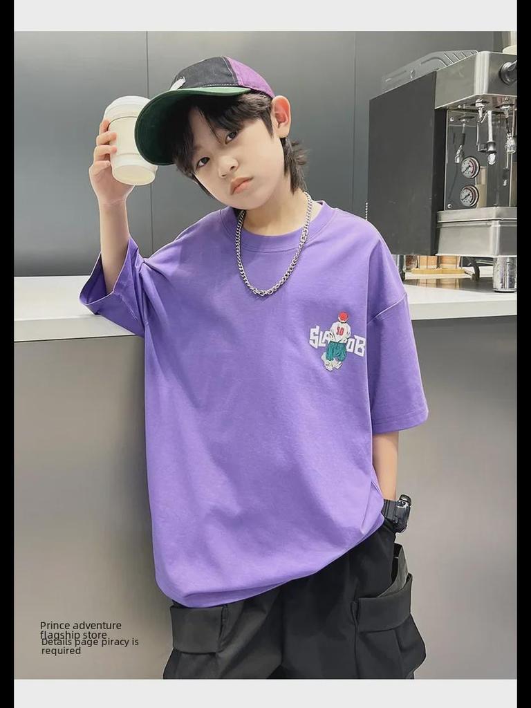 Футболка с короткими рукавами и принтом из чистого хлопка для мальчиков 2023 г.