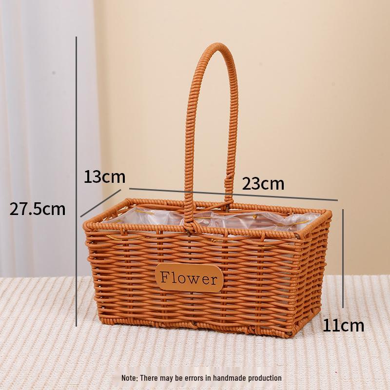 Imitation Rattan Woven Flower Basket: Handheld Arrangement, Living Room Decor, Photography Prop, Picnic, Pastoral, Flower Girl, Souvenir.