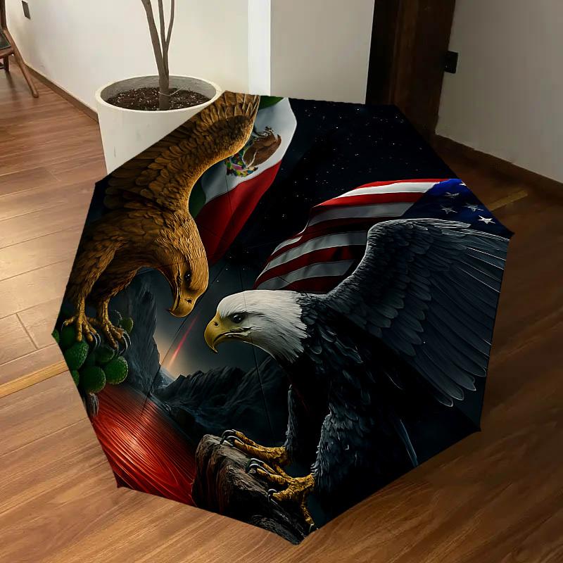 1PC American Eagle Mexican Flag Automatic Open/Close Umbrella with Windproof, 8-Rib Sturdy Canopy, Durable Ribs, Fashionable Design1301A