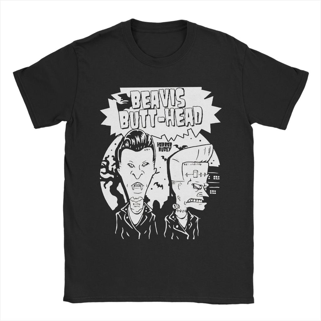 Hip Hop Beavis and Butthead horror black and white T Shirt Men Cotton Short Sleeve Round Neck Summer Clothing