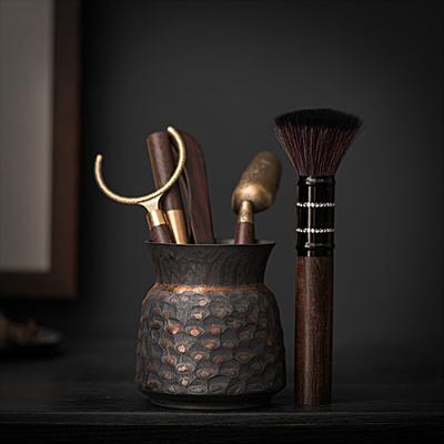 Позолоченный набор для чайной церемонии из шести джентльменов, простой старинный набор для кунг-фу, запасные части, узор из черного дерева, зажим для чая, игла, ложка, ручка